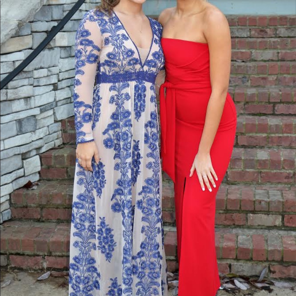 strapless red prom/ formal dress